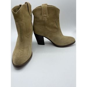 Frye Ilana Short Women's Boots Tan Ankle Booties Suede Block Heel Western Sz 6.5